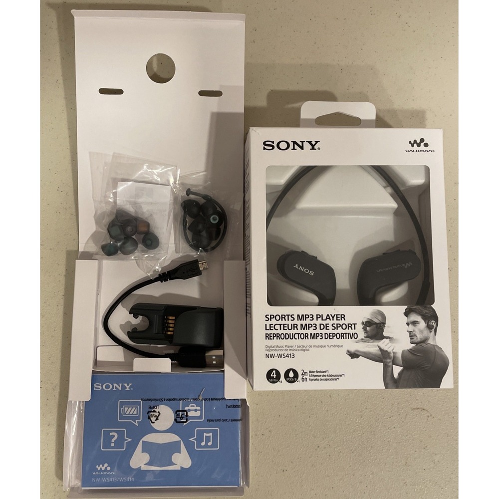 SONY NW-WS413BC Waterproof Walkman Headphone MP3 Player 4GB Black Open Box NEW